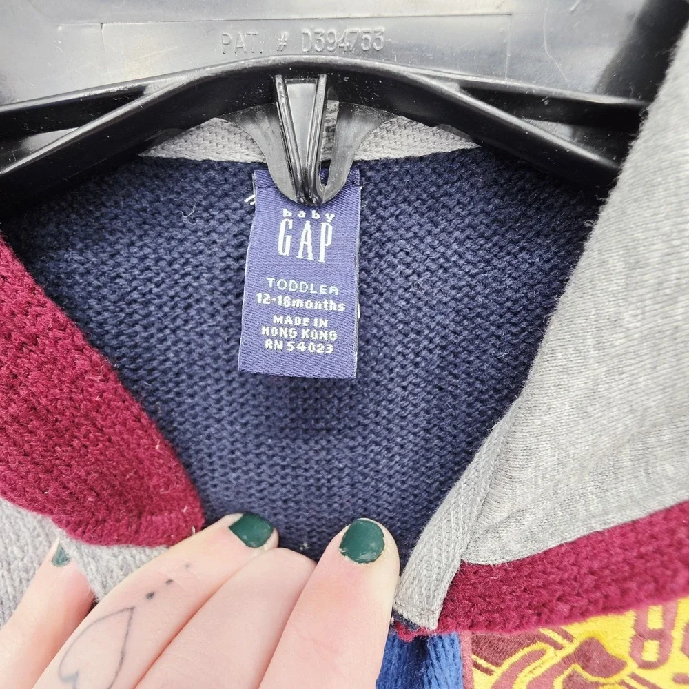 Baby Gap Toddler Colorblock Knit Hoodie Sweater Zipper Maroon Blue Gray 12-18 MO